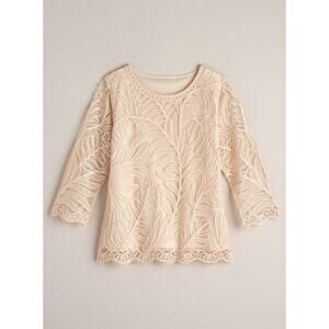 Soutache Ribbon Embroidery Beige 3/4 Sleeve Blouse Womens Top Fern M medium